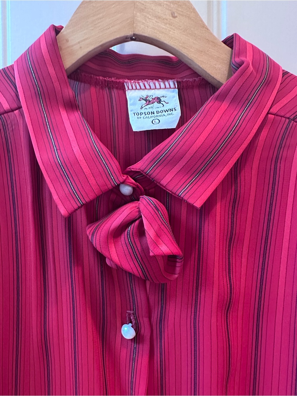 Vintage 1990s Topson Downs of California red striped long sleeve blouse size L